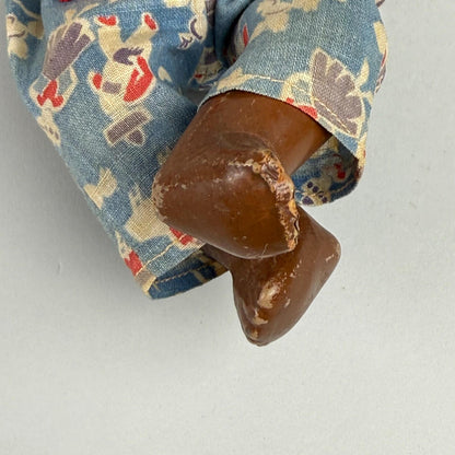 Vintage Topsy African American Child Composition Doll with Blue Overalls 10"