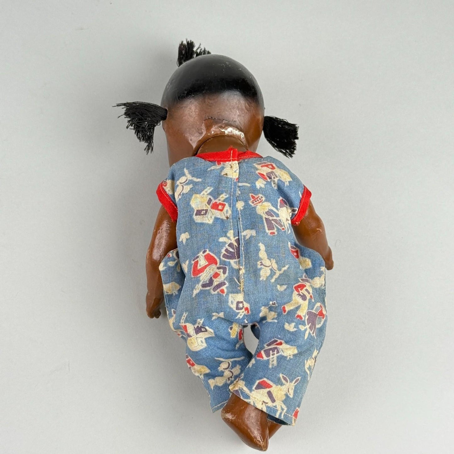 Vintage Topsy African American Child Composition Doll with Blue Overalls 10"