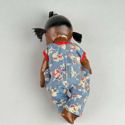 Vintage Topsy African American Child Composition Doll with Blue Overalls 10"