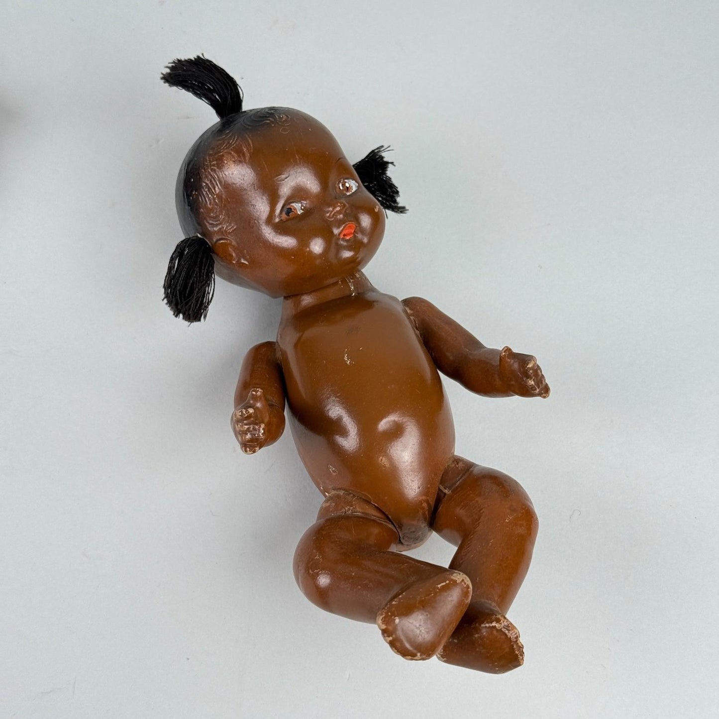 Vintage Topsy African American Child Composition Doll with Blue Overalls 10"