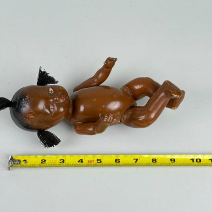 Vintage Topsy African American Child Composition Doll with Blue Overalls 10"