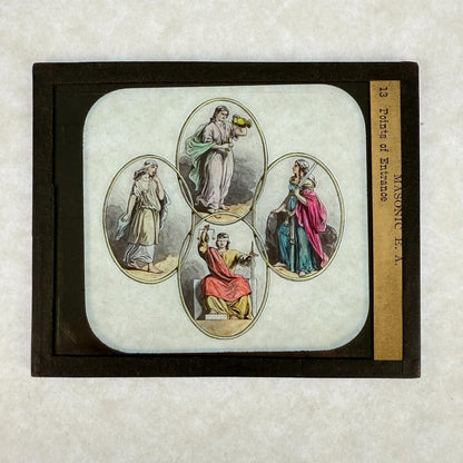 RARE 5 Antique Masonic Magic Lantern Slides Cardinal Virtues Hand-Colored c.1890