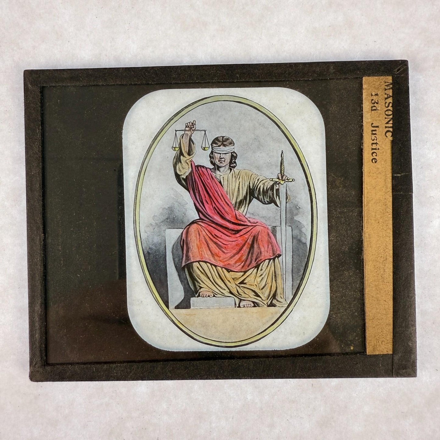 RARE 5 Antique Masonic Magic Lantern Slides Cardinal Virtues Hand-Colored c.1890