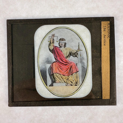 RARE 5 Antique Masonic Magic Lantern Slides Cardinal Virtues Hand-Colored c.1890