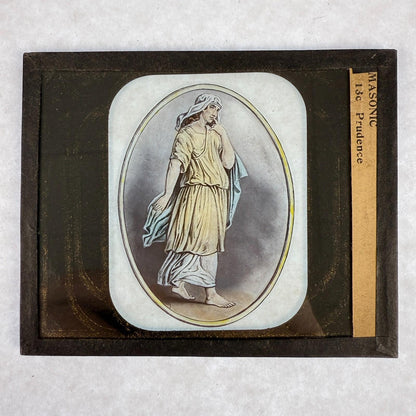 RARE 5 Antique Masonic Magic Lantern Slides Cardinal Virtues Hand-Colored c.1890