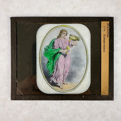 RARE 5 Antique Masonic Magic Lantern Slides Cardinal Virtues Hand-Colored c.1890