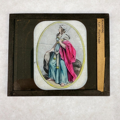 RARE 5 Antique Masonic Magic Lantern Slides Cardinal Virtues Hand-Colored c.1890