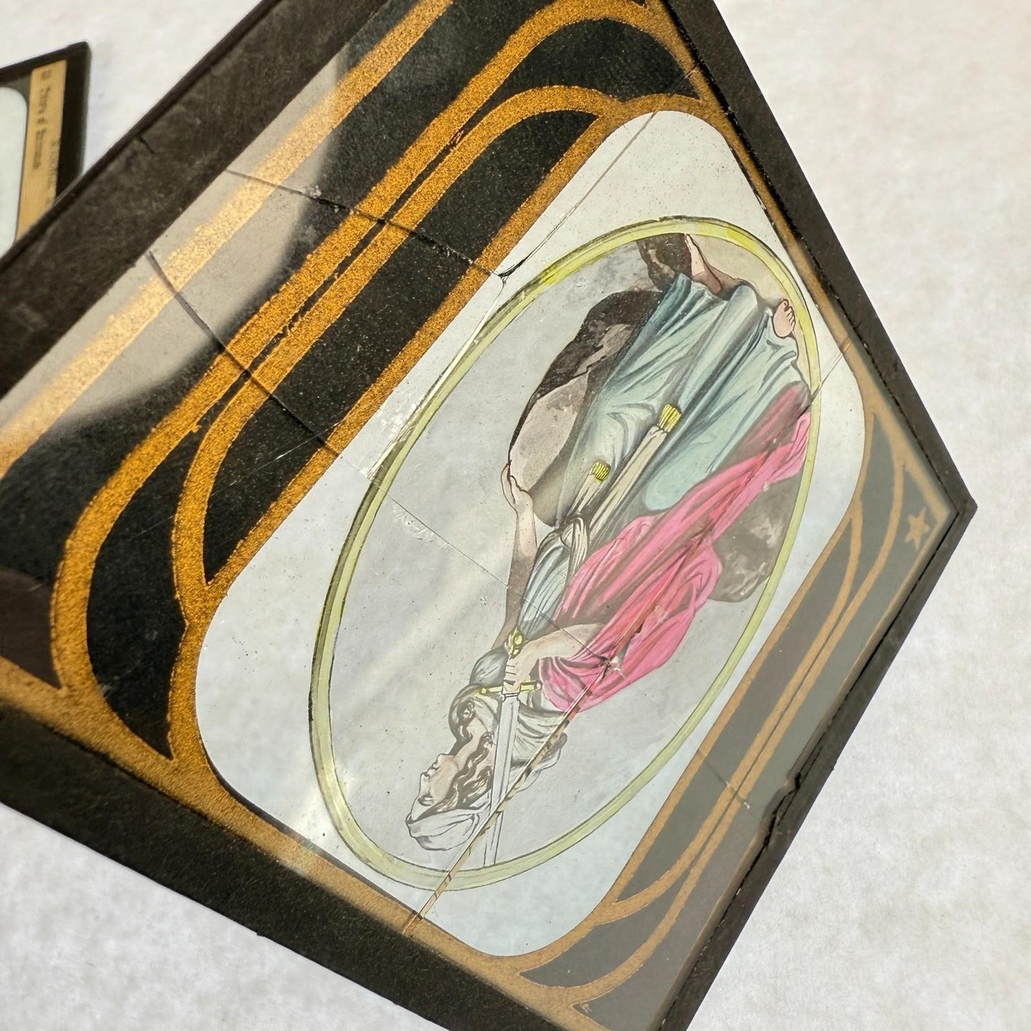 RARE 5 Antique Masonic Magic Lantern Slides Cardinal Virtues Hand-Colored c.1890