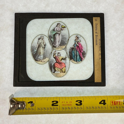 RARE 5 Antique Masonic Magic Lantern Slides Cardinal Virtues Hand-Colored c.1890