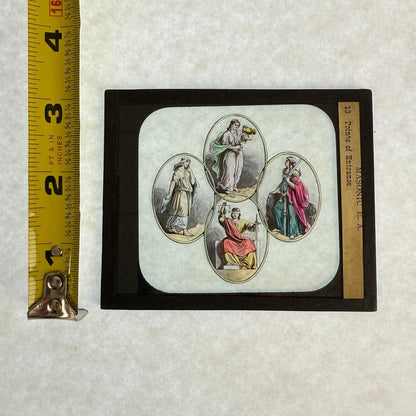 RARE 5 Antique Masonic Magic Lantern Slides Cardinal Virtues Hand-Colored c.1890
