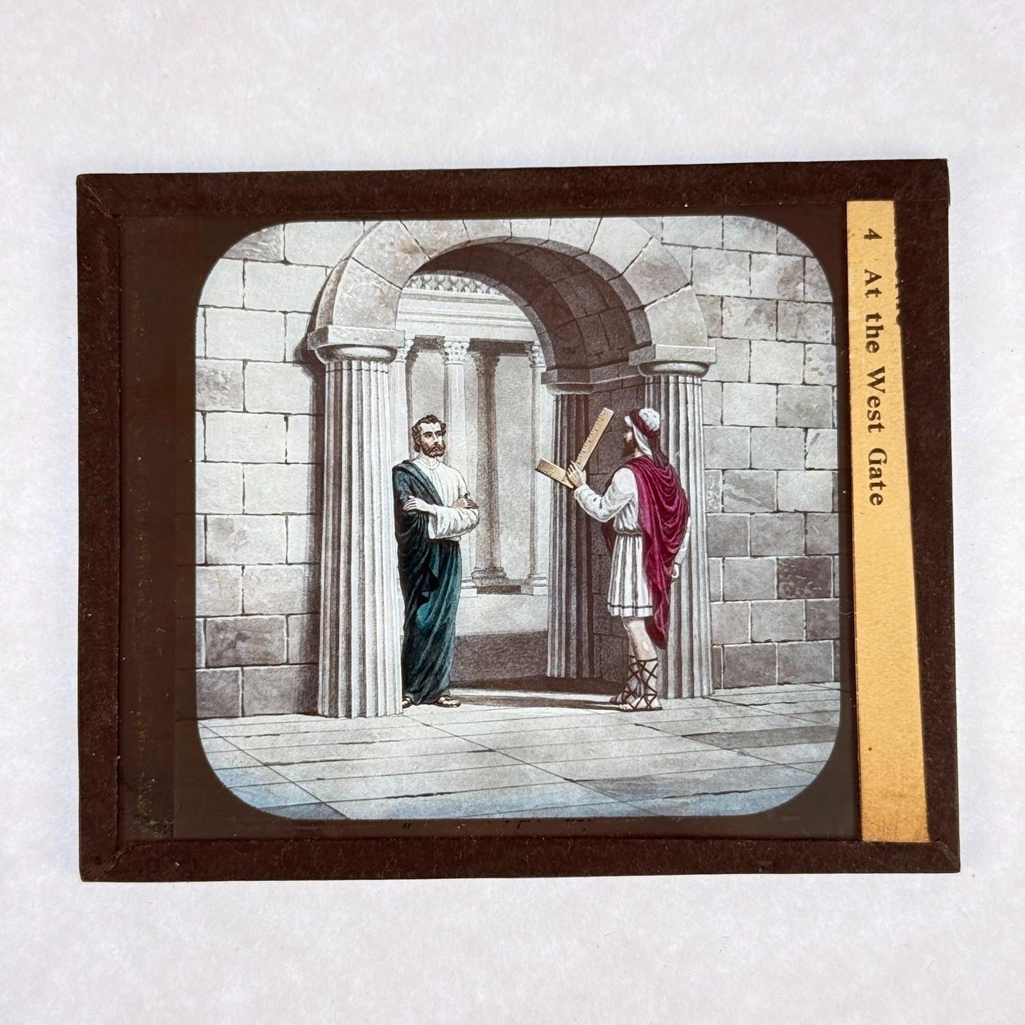 RARE 4 Antique Masonic Magic Lantern Slides Floor, Gates Hand-Colored c.1890