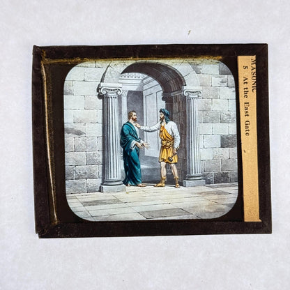 RARE 4 Antique Masonic Magic Lantern Slides Floor, Gates Hand-Colored c.1890