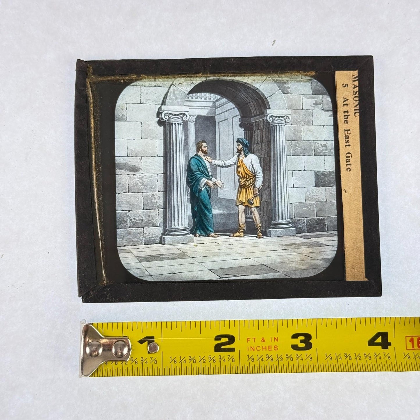 RARE 4 Antique Masonic Magic Lantern Slides Floor, Gates Hand-Colored c.1890