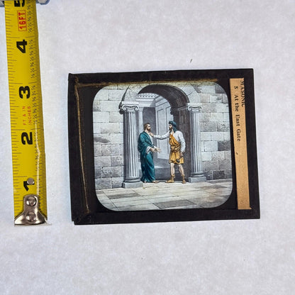 RARE 4 Antique Masonic Magic Lantern Slides Floor, Gates Hand-Colored c.1890