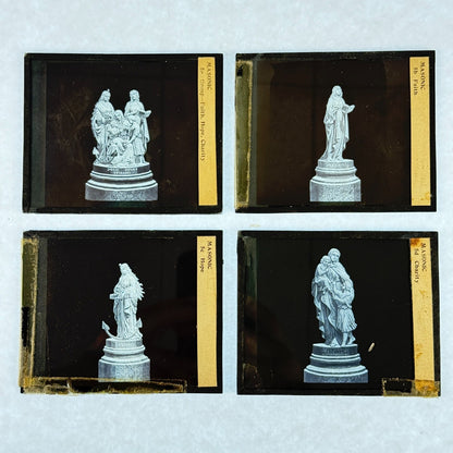 RARE 4 Antique Masonic Lantern Slides Virtue Statues c.1890 Complete Series