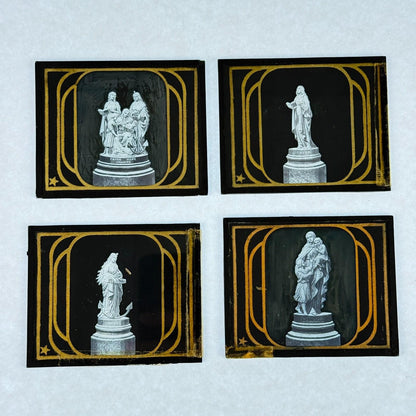 RARE 4 Antique Masonic Lantern Slides Virtue Statues c.1890 Complete Series