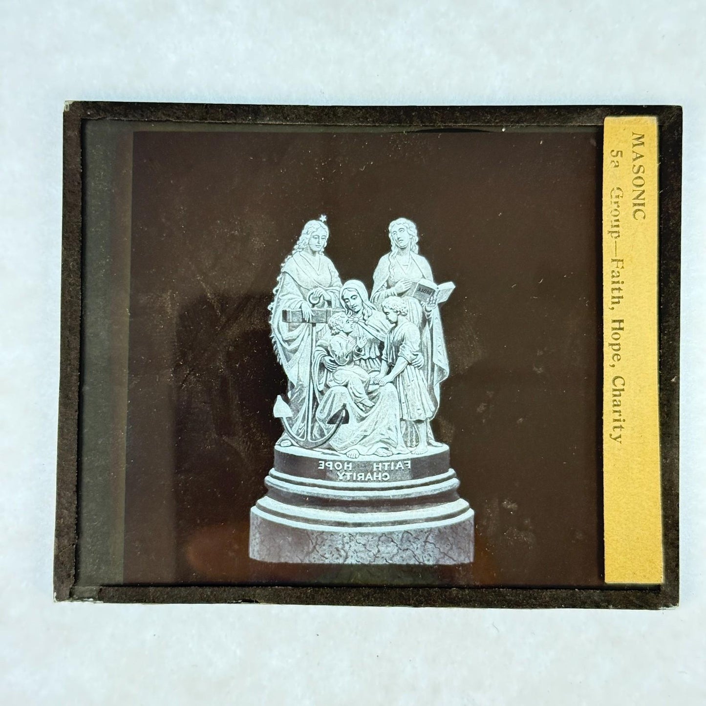 RARE 4 Antique Masonic Lantern Slides Virtue Statues c.1890 Complete Series