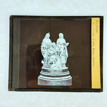 RARE 4 Antique Masonic Lantern Slides Virtue Statues c.1890 Complete Series