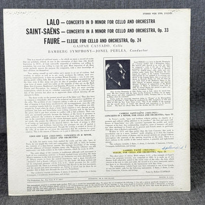 Saint Saens Lalo Faure Concerti for Cello STPL 510.910 LP Vinyl Record
