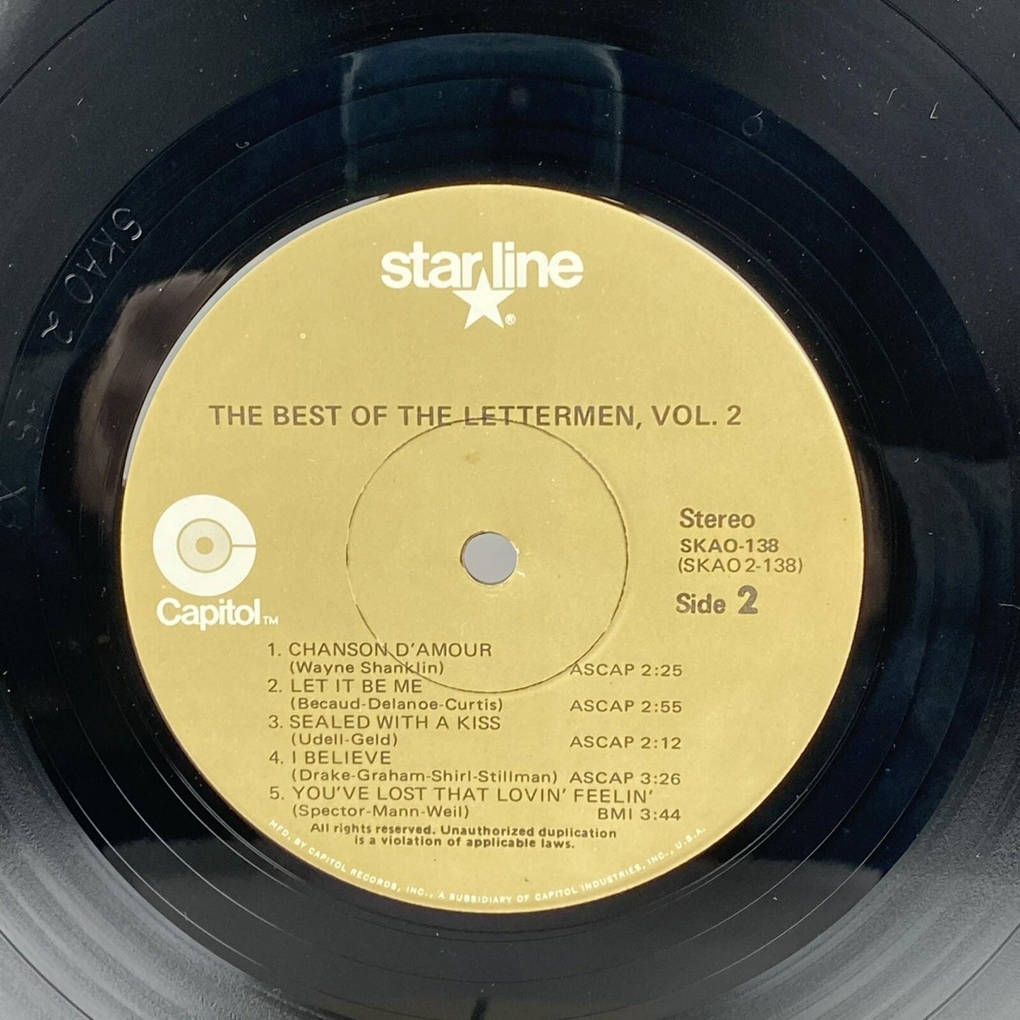 The Lettermen Best Of Vol. 2 Vinyl Record Album Capitol Starline SKAO 138