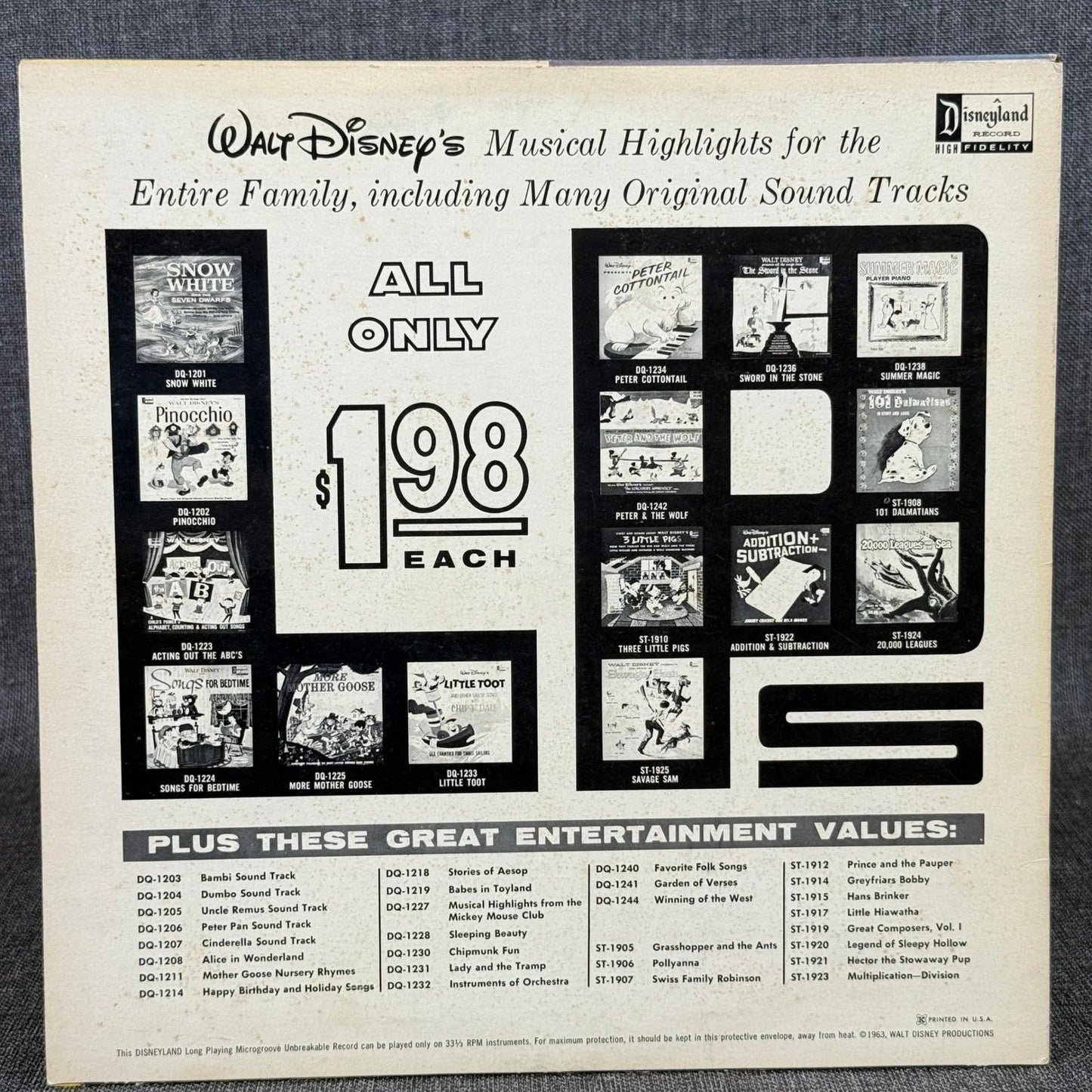 Walt Disney The Story of Prince and the Pauper Disneyland Record LP Vinyl