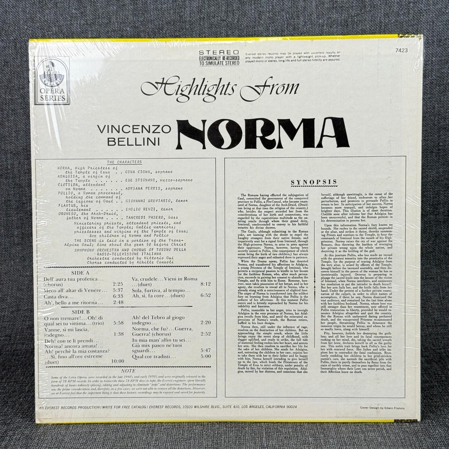 Vincenzo Bellini NORMA Highlights From Opera Series Vinyl Record Album NEAR MINT