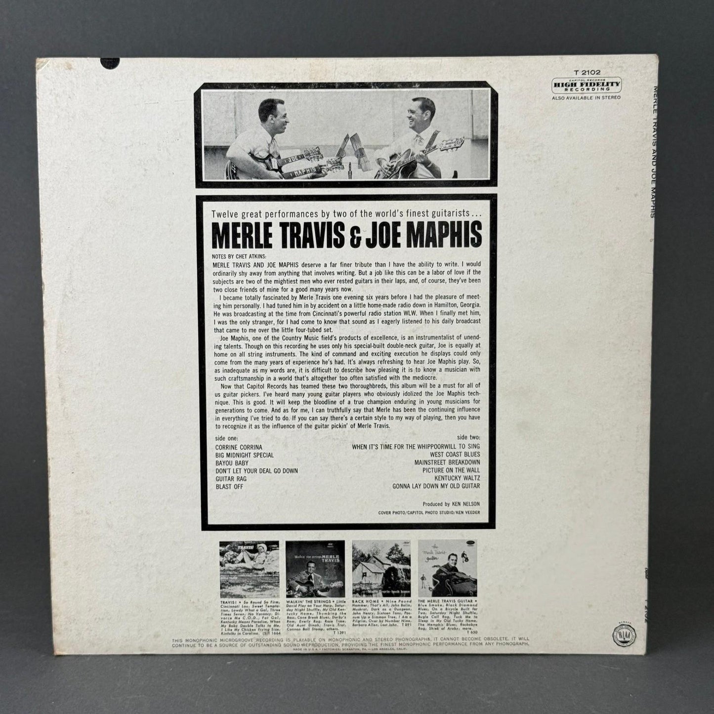 Merle Travis Joe Maphis Vinyl Record LP 12" Country Mono T-2102 Excellent