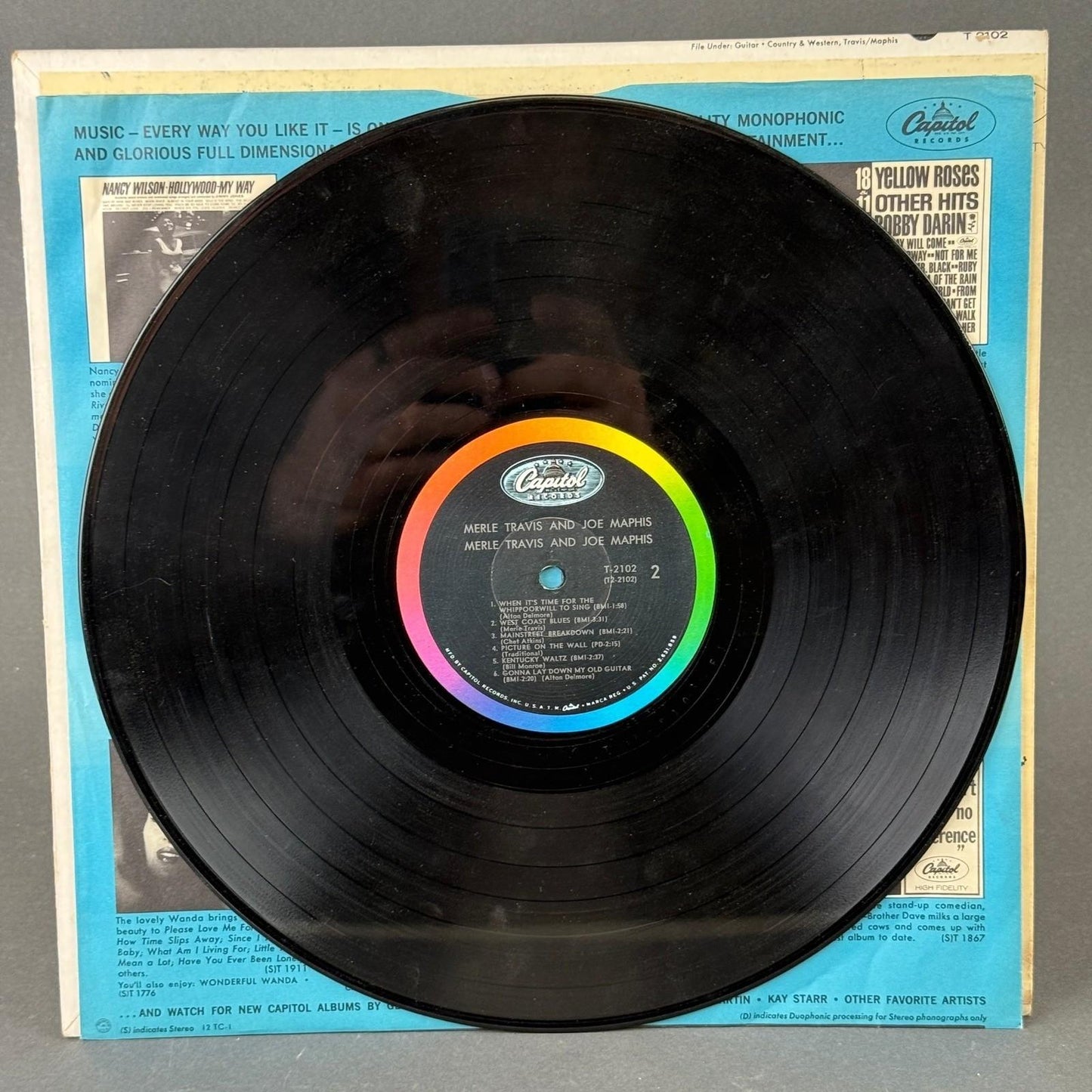 Merle Travis Joe Maphis Vinyl Record LP 12" Country Mono T-2102 Excellent