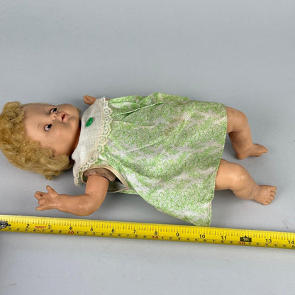 Vintage 1950s Horsman Mechanical Baby Doll 12" – Sleep Eyes, Mohair Wig, Wind-Up