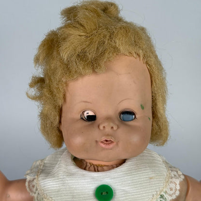 Vintage 1950s Horsman Mechanical Baby Doll 12" – Sleep Eyes, Mohair Wig, Wind-Up