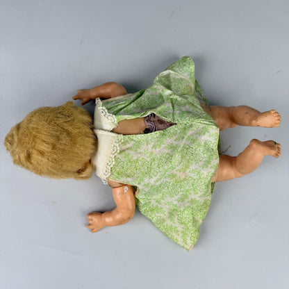 Vintage 1950s Horsman Mechanical Baby Doll 12" – Sleep Eyes, Mohair Wig, Wind-Up