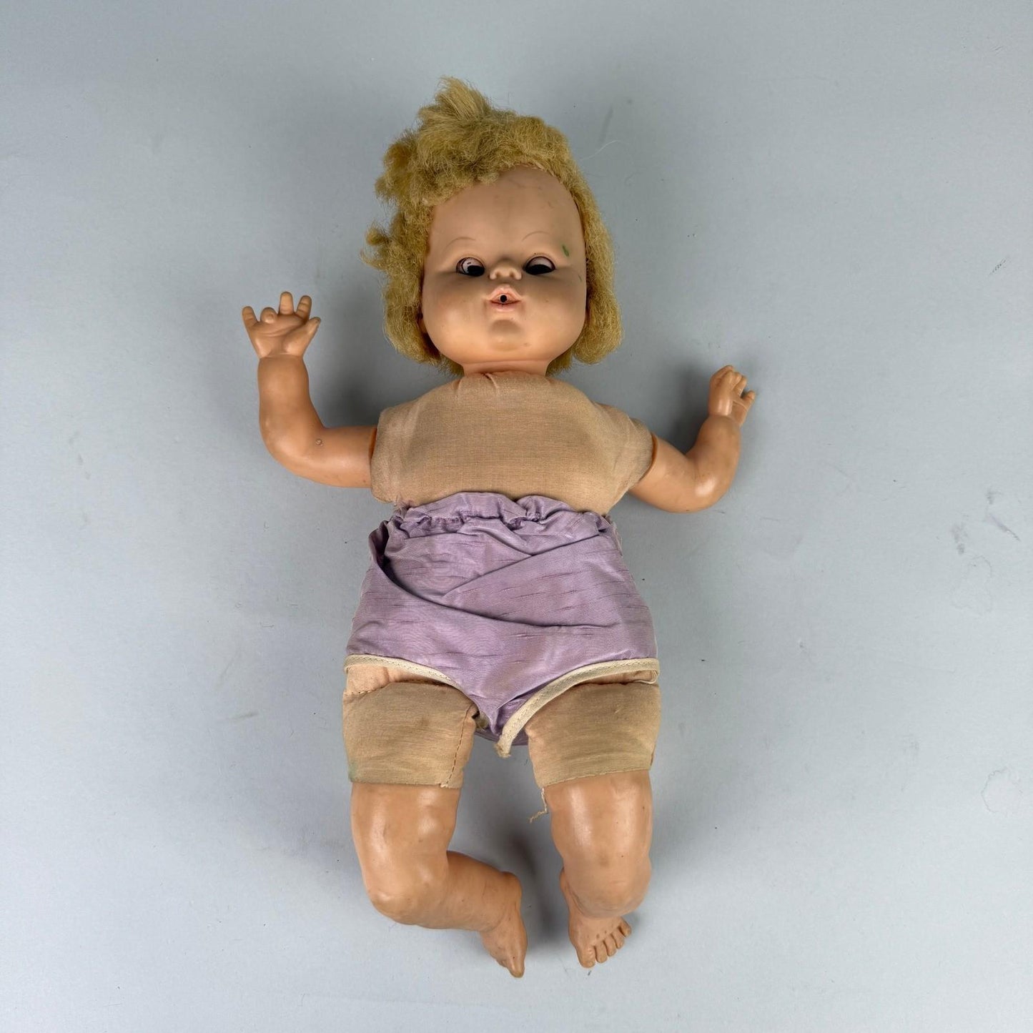 Vintage 1950s Horsman Mechanical Baby Doll 12" – Sleep Eyes, Mohair Wig, Wind-Up