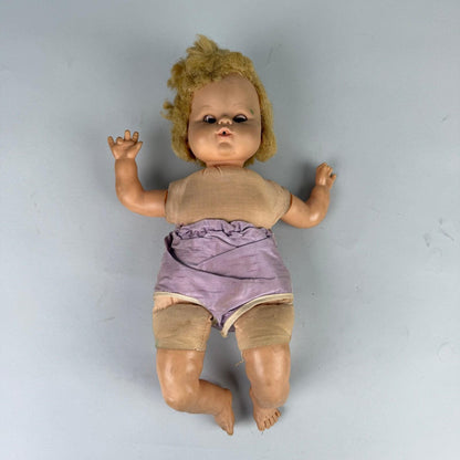 Vintage 1950s Horsman Mechanical Baby Doll 12" – Sleep Eyes, Mohair Wig, Wind-Up