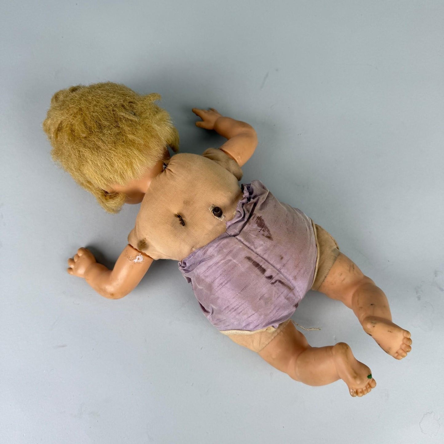 Vintage 1950s Horsman Mechanical Baby Doll 12" – Sleep Eyes, Mohair Wig, Wind-Up