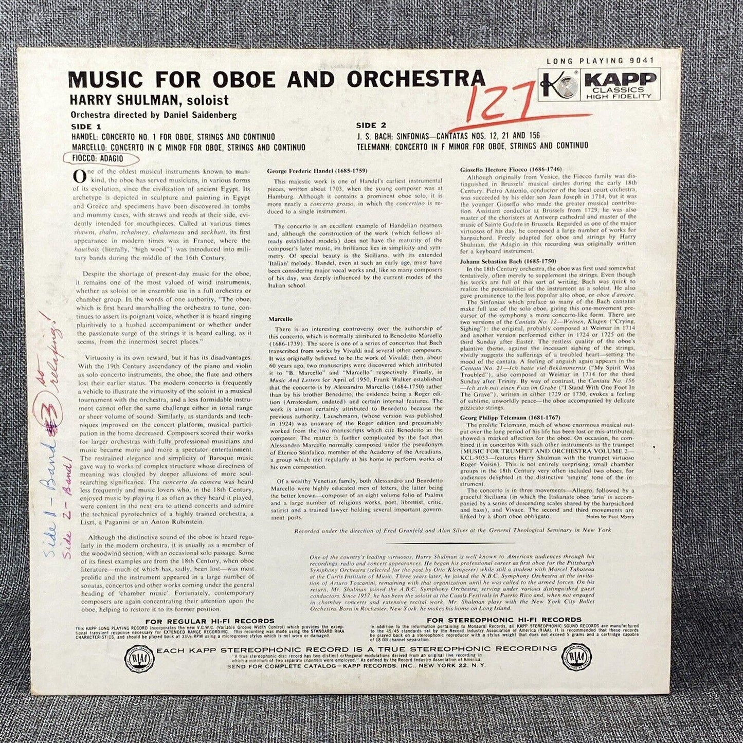 Music for Oboe and Orchestra Harry Shulman , Bach , Handel , Marcello , Vinyl LP