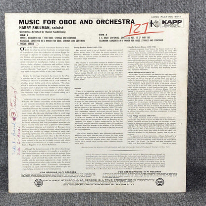 Music for Oboe and Orchestra Harry Shulman , Bach , Handel , Marcello , Vinyl LP
