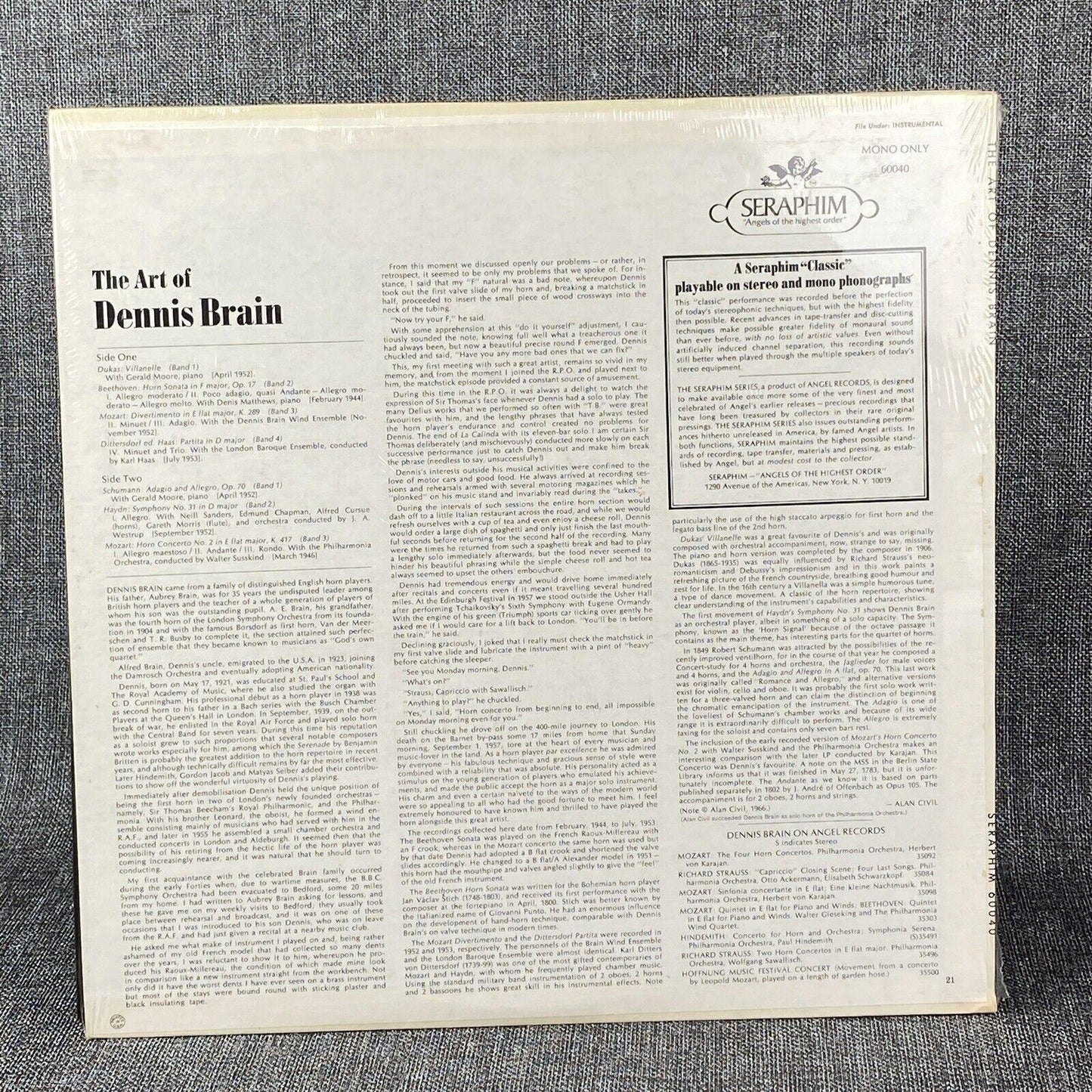 The Art of Dennis Brain Beethoven , Mozart , Haydn , Schumann , NM Vinyl