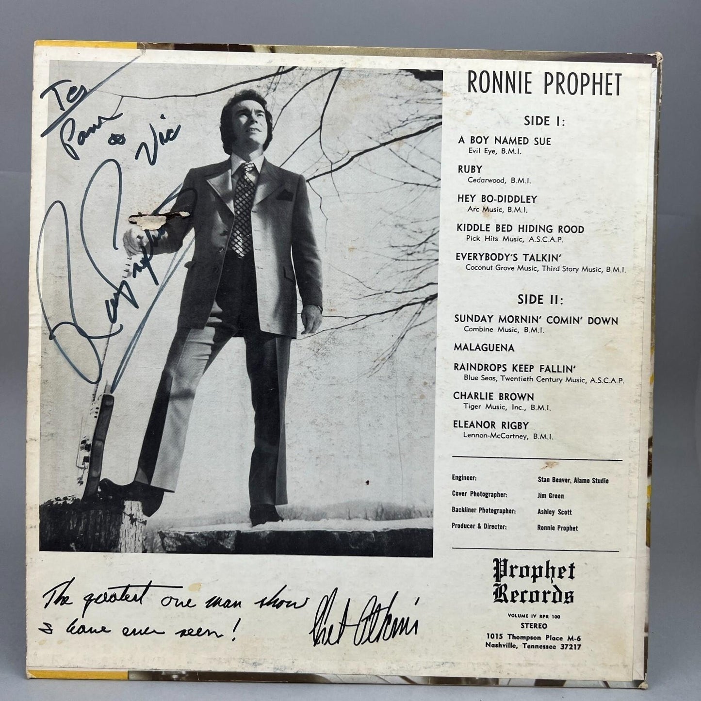 Ronnie Prophet Autographed Vinyl Record Album Volume IV RP 100 Chet Atkins