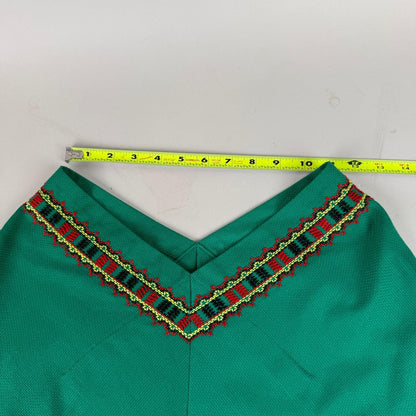 Vintage Southwestern Style Poncho Women OS Green Embroidered Fringe Cape