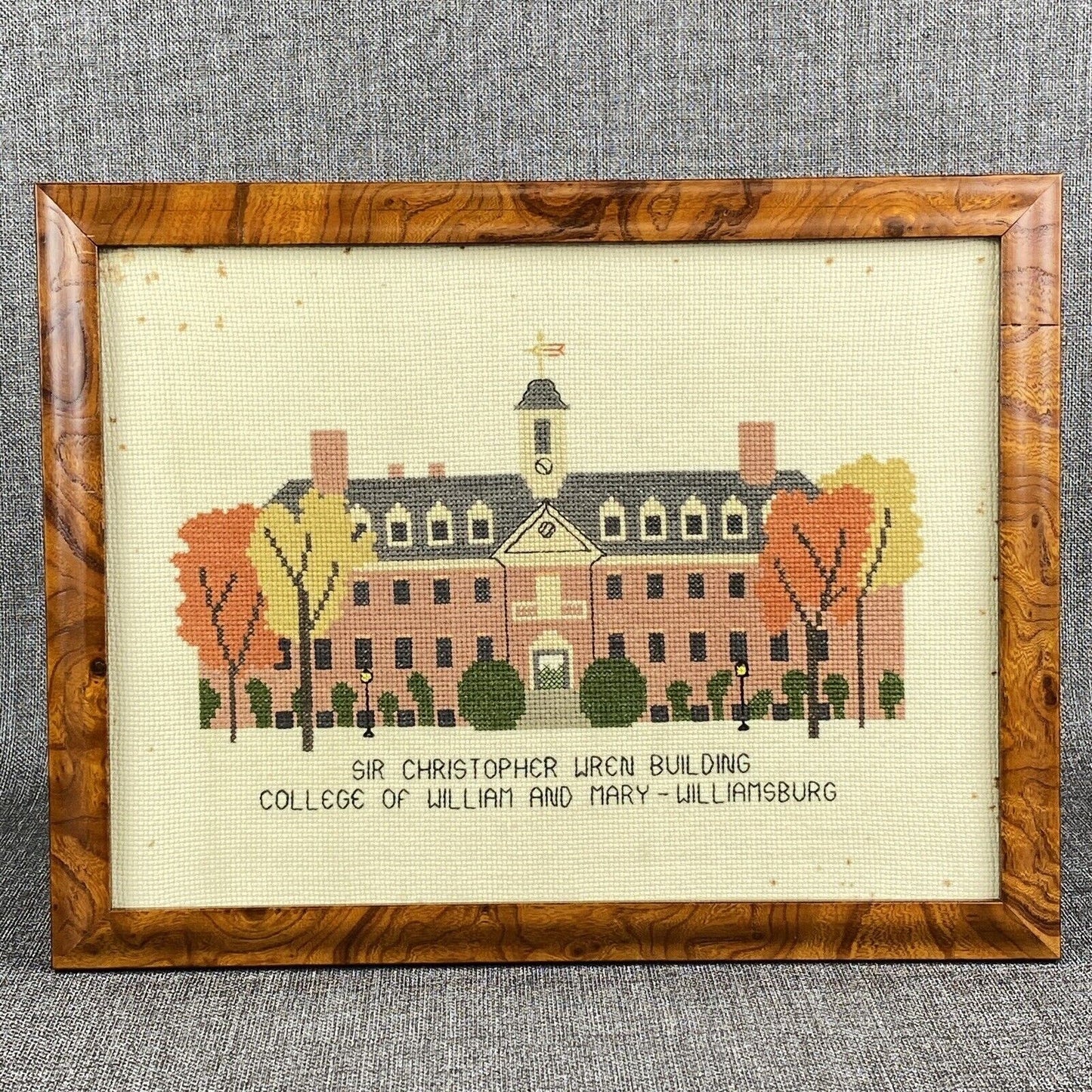 Vintage Completed Williamsburg Cross Stitch  Framed 13.5"x 10.5"