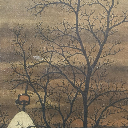 Ivan Lackovic Croatia Winter Scene Vtg. Print on Canvas Framed 23"x 22"  1960's
