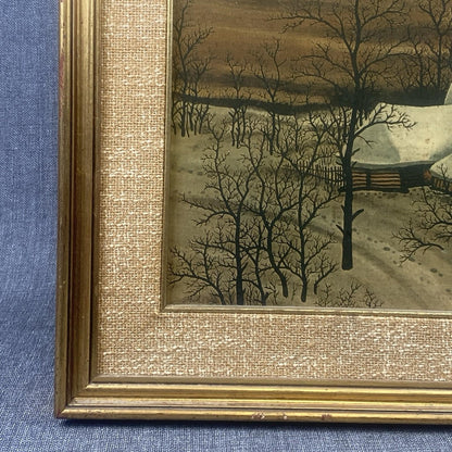 Ivan Lackovic Croatia Winter Scene Vtg. Print on Canvas Framed 23"x 22"  1960's