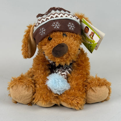 Hugfun 15" Brown Puppy Dog Blue Brown Hat Scarf Winter Holiday Stuffed Plush