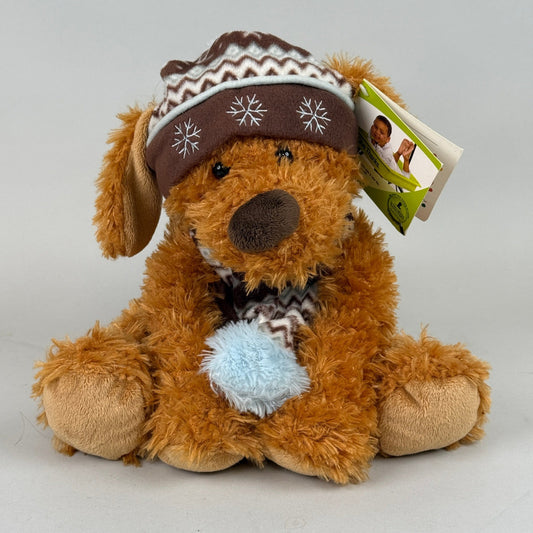 Hugfun 15" Brown Puppy Dog Blue Brown Hat Scarf Winter Holiday Stuffed Plush