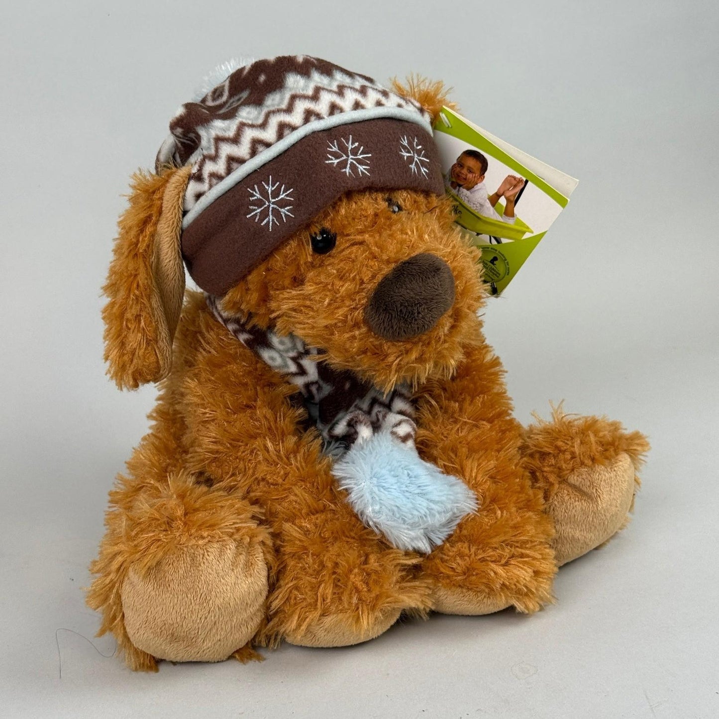 Hugfun 15" Brown Puppy Dog Blue Brown Hat Scarf Winter Holiday Stuffed Plush
