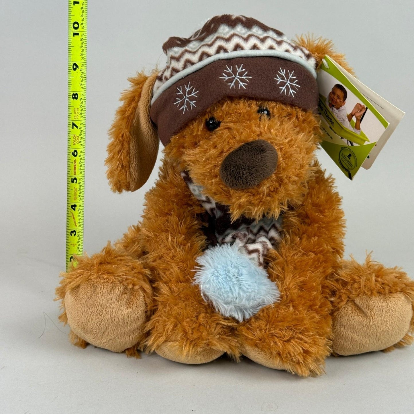 Hugfun 15" Brown Puppy Dog Blue Brown Hat Scarf Winter Holiday Stuffed Plush