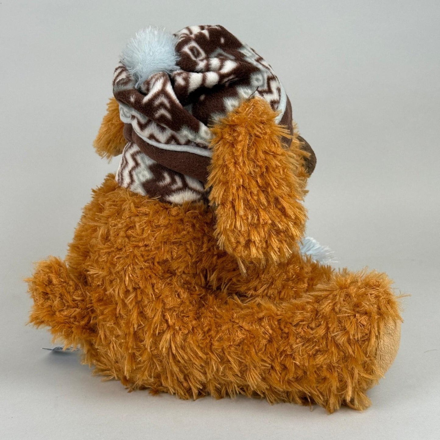 Hugfun 15" Brown Puppy Dog Blue Brown Hat Scarf Winter Holiday Stuffed Plush