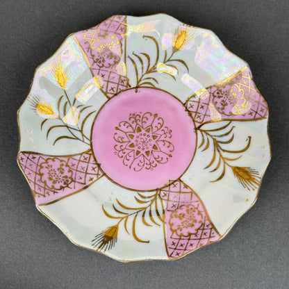 Vintage Teacup and Saucer Set Pink Gold Lusterware Iridescent hand painted