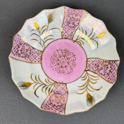 Vintage Teacup and Saucer Set Pink Gold Lusterware Iridescent hand painted