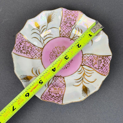 Vintage Teacup and Saucer Set Pink Gold Lusterware Iridescent hand painted